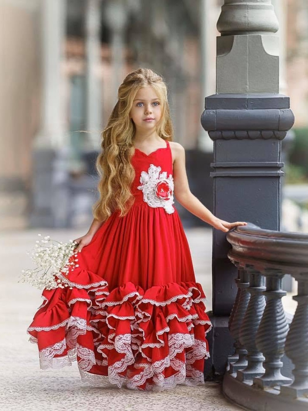 Dollcake Red Ruffled Lace Flower Girl Dress